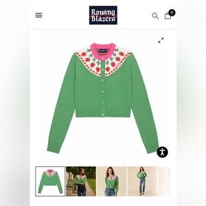 ROWING BLAZERS COTTON STRAWBERRY FAIRISLE
CROPPED CARDIGAN GREEN Size Medium